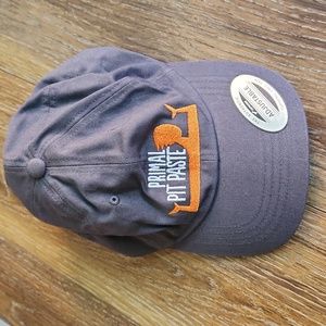 NWOT Primal Pit Paste Gray Burnt Orange Hat Cap White letters